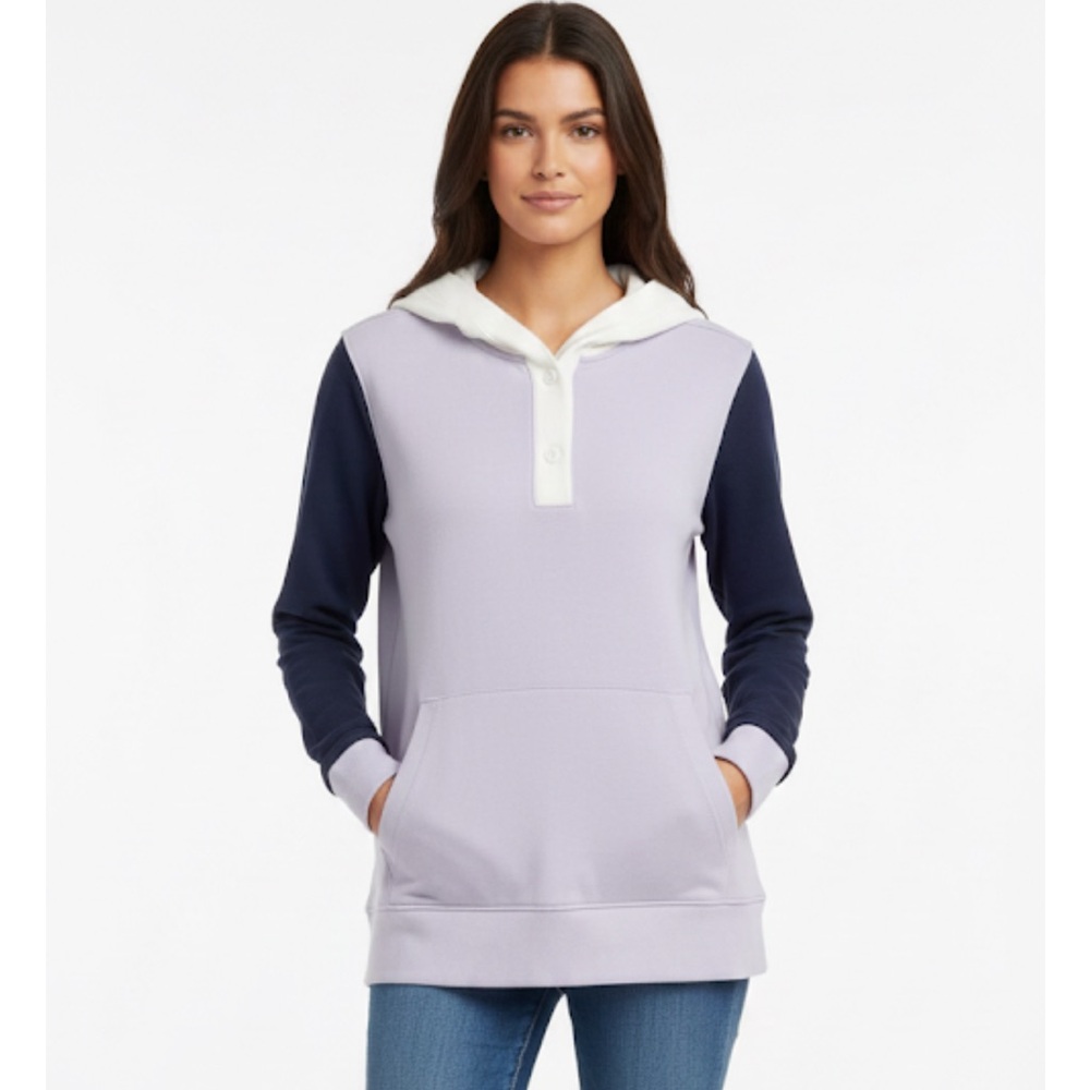 LANDS END “Serious Sweets” ColorBlock Hoodie, Women’s Size S, Purple Navy